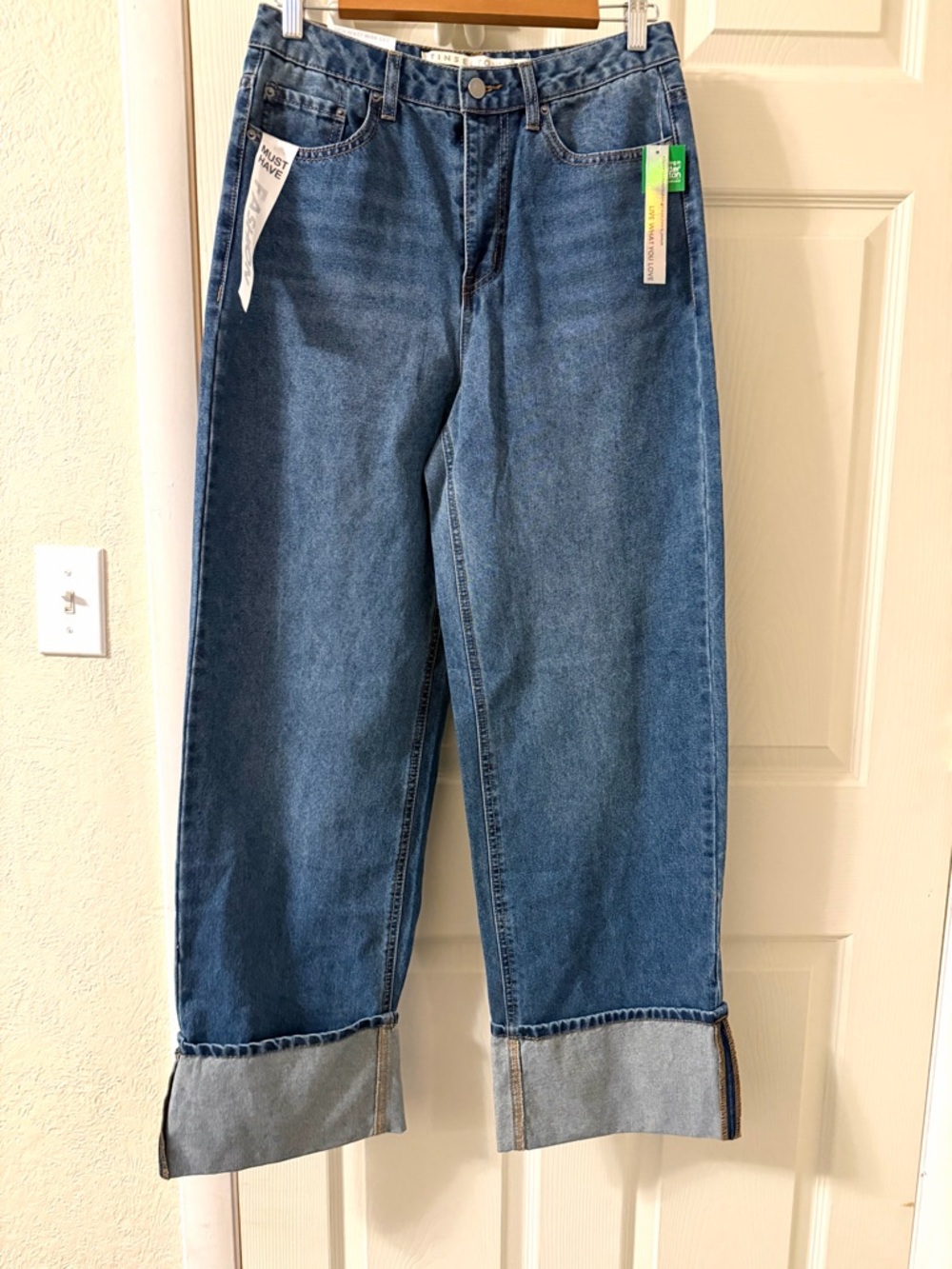 NWT Tinseltown High-Rise Wide Leg Cuffed Blue Jeans size 5/27